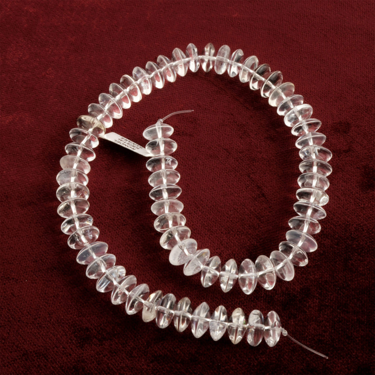 Rondel Kesim Kristal Kuvars doğal taş dizi – saf berraklığıyla enerji arındırma, meditasyon ve takı tasarımlarında kullanılan toptan doğal taş dizi