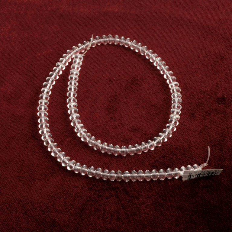 Rondel Kristal Kuvars doğal taş dizi 3–6mm – şeffaf berraklığıyla enerji temizliği, arınma ve denge sağlayan toptan doğal taş dizi