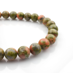 Unakit doğal taş dizi 10mm – yeşil ve pembe tonların eşsiz uyumuyla şifa, denge ve iç huzur enerjisi sunan toptan doğal taş dizi.