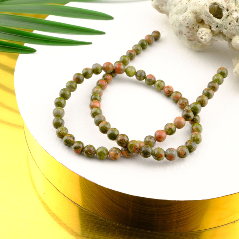 Unakit doğal taş dizi 6mm – yeşil ve pembe tonlarıyla denge, şifa ve içsel huzur sağlayan toptan doğal taş dizi