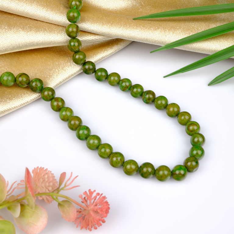 Yeşil Jasper 10mm toptan doğal taş dizi – doğanın huzurunu yansıtan yeşil tonlarıyla enerji çalışmaları, bileklik ve kolye tasarımları için mükemmel seçim.