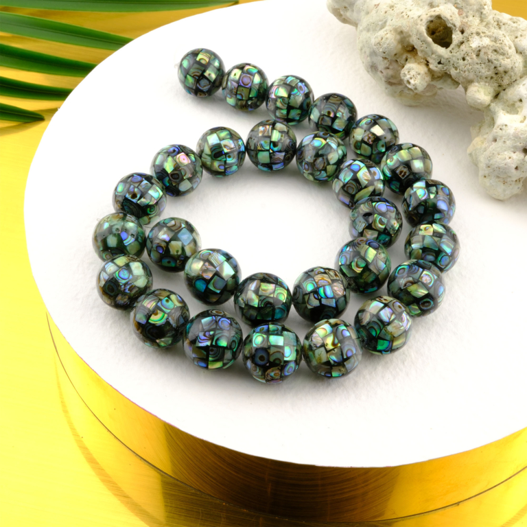 Yeşil Okyanus Sedef doğal taş dizi 14mm – deniz kabuğunun zarafetiyle iç huzur, denge ve doğanın yenileyici gücünü bir araya getiren toptan doğal taş dizi