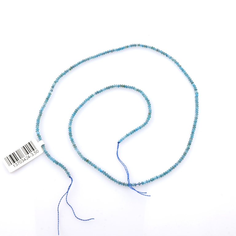 toptan doğal taş dizi apatit, 2mm disk rondel kesim yapısıyla mavi ve turkuaz tonlarda estetik bir görünüm sunan, takı üretimi için ideal apatit doğal taş dizi