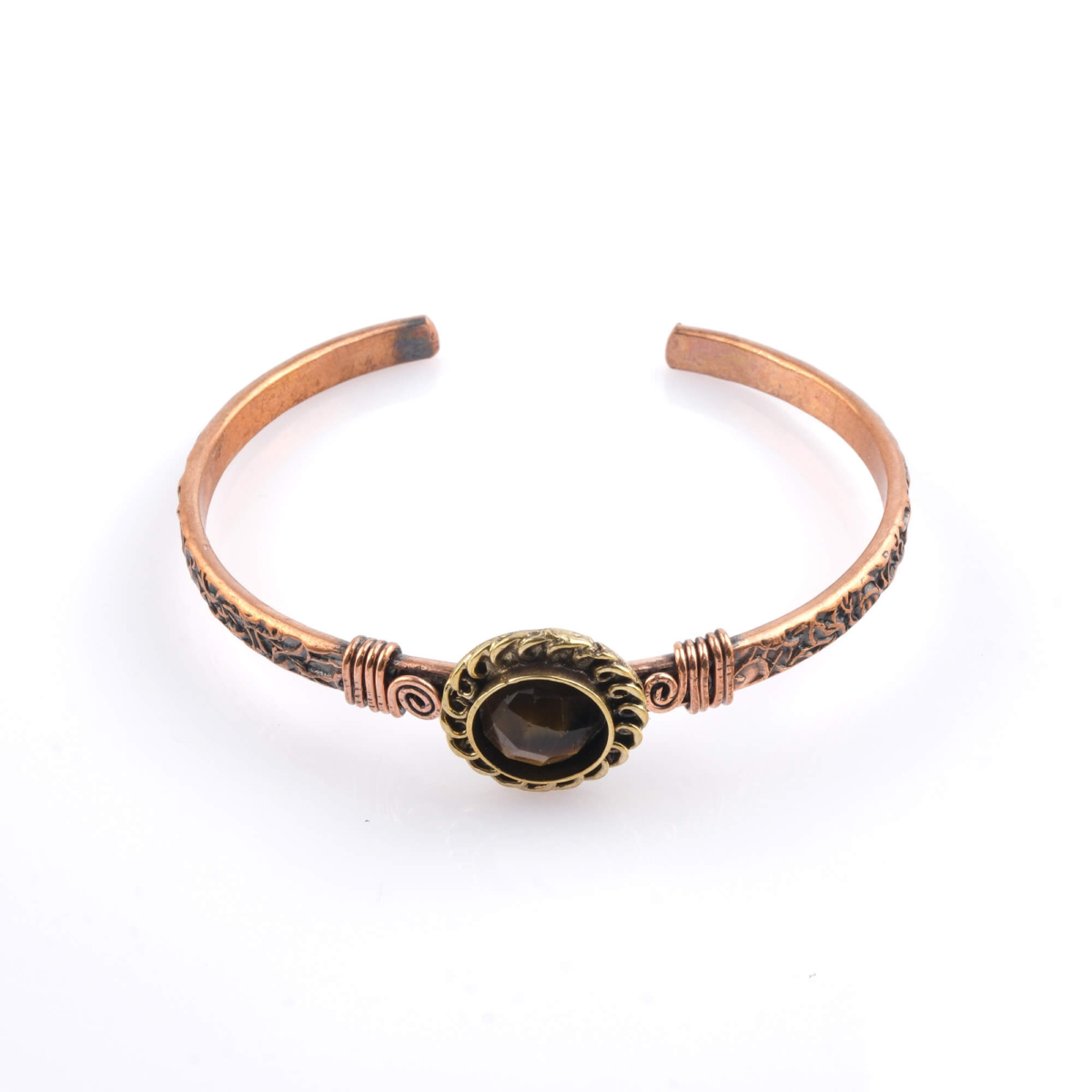 toptan doğal taş bileklik kaplangözü taşı bakır bileklik, altın kahverengi kaplangözü taşının koruyucu ve güçlendirici enerjisi ile bakırın güçlü iletken yapısını bir araya getiren özel tasarım takı