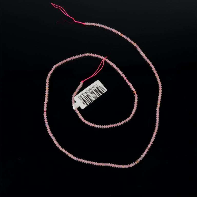 toptan doğal taş dizi morganit, 2mm disk rondel kesim formuyla yumuşak pembe ve şeftali tonları sunan, zarif takı üretimi için ideal doğal taş dizi