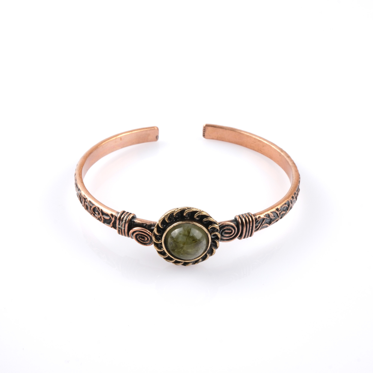 Toptan prehnit bakır bileklik – zarif tasarım, doğal taş gücü, uniseks