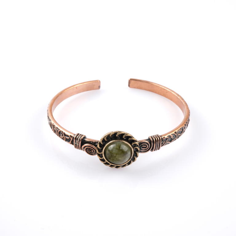 Toptan prehnit bakır bileklik – zarif tasarım, doğal taş gücü, uniseks