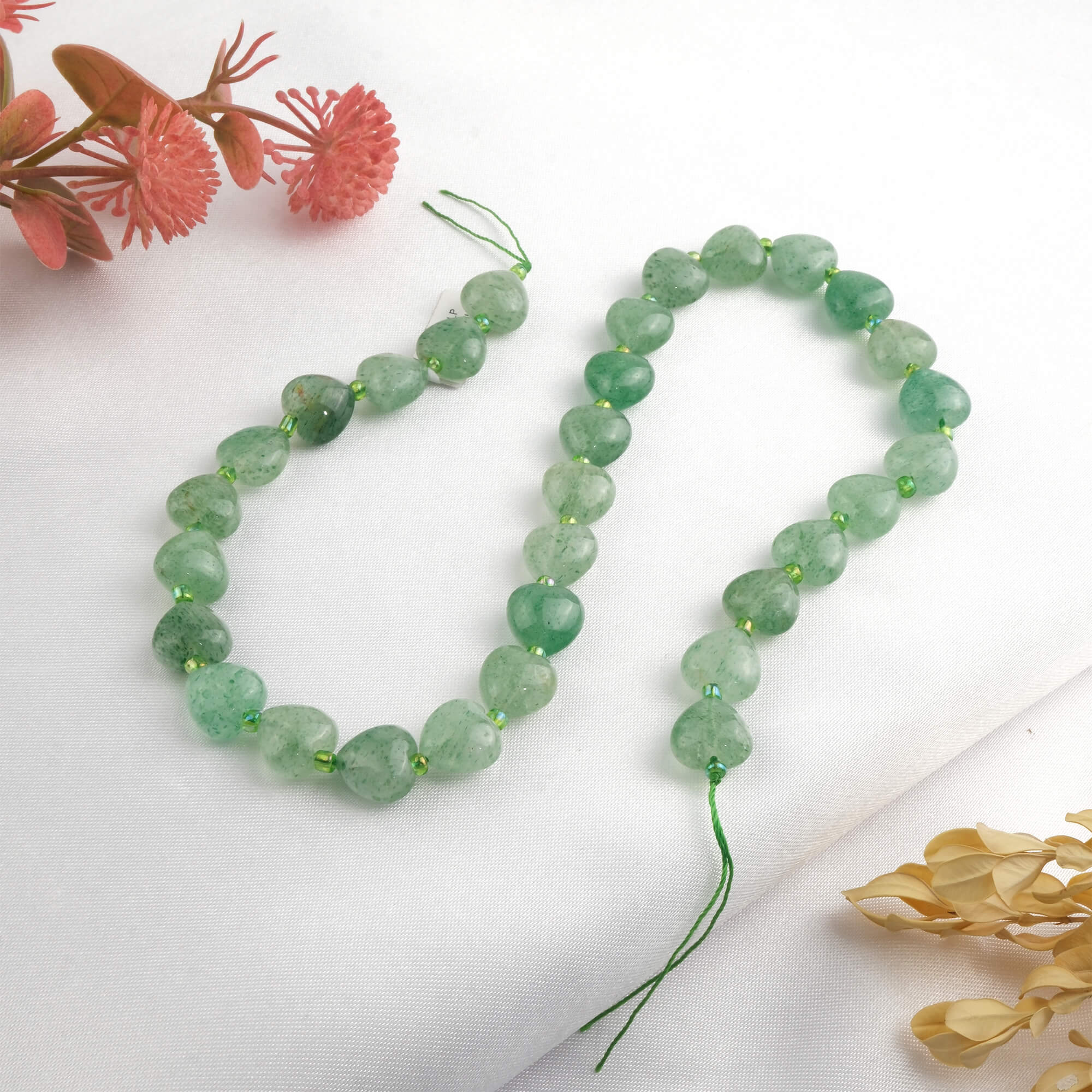 toptan doğal taş dizi yeşil çilek kuvars 10mm kalp kesim profesyonel dizim için doğal taş