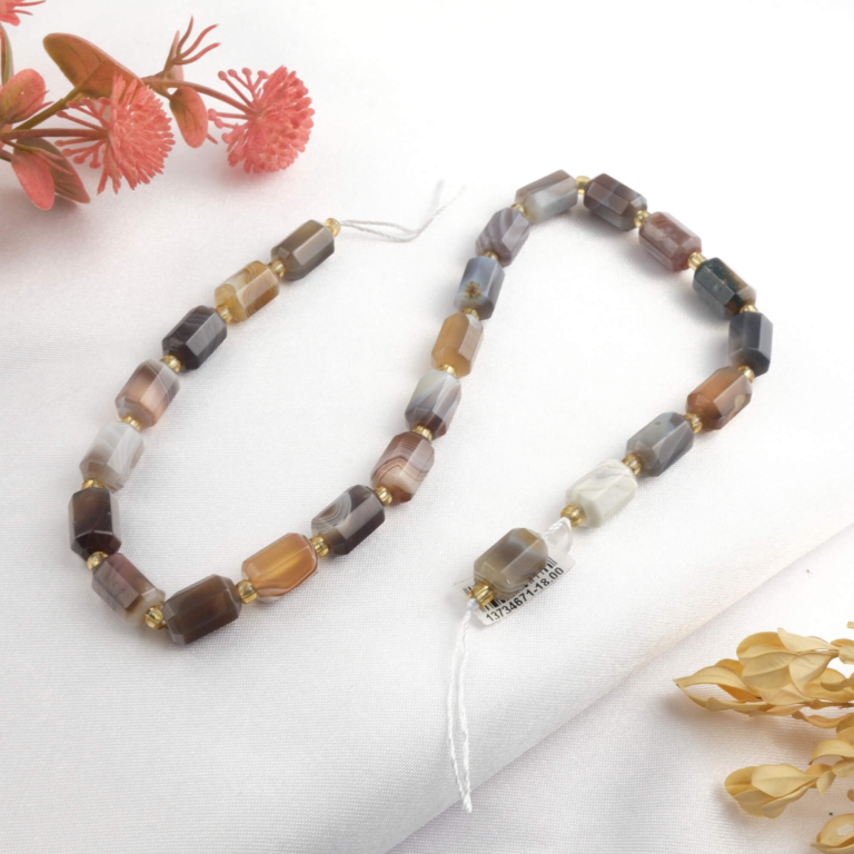 toptan doğal taş dizi bostvana akik sekizgen arası boncuklu profesyonel dizim için doğal taş