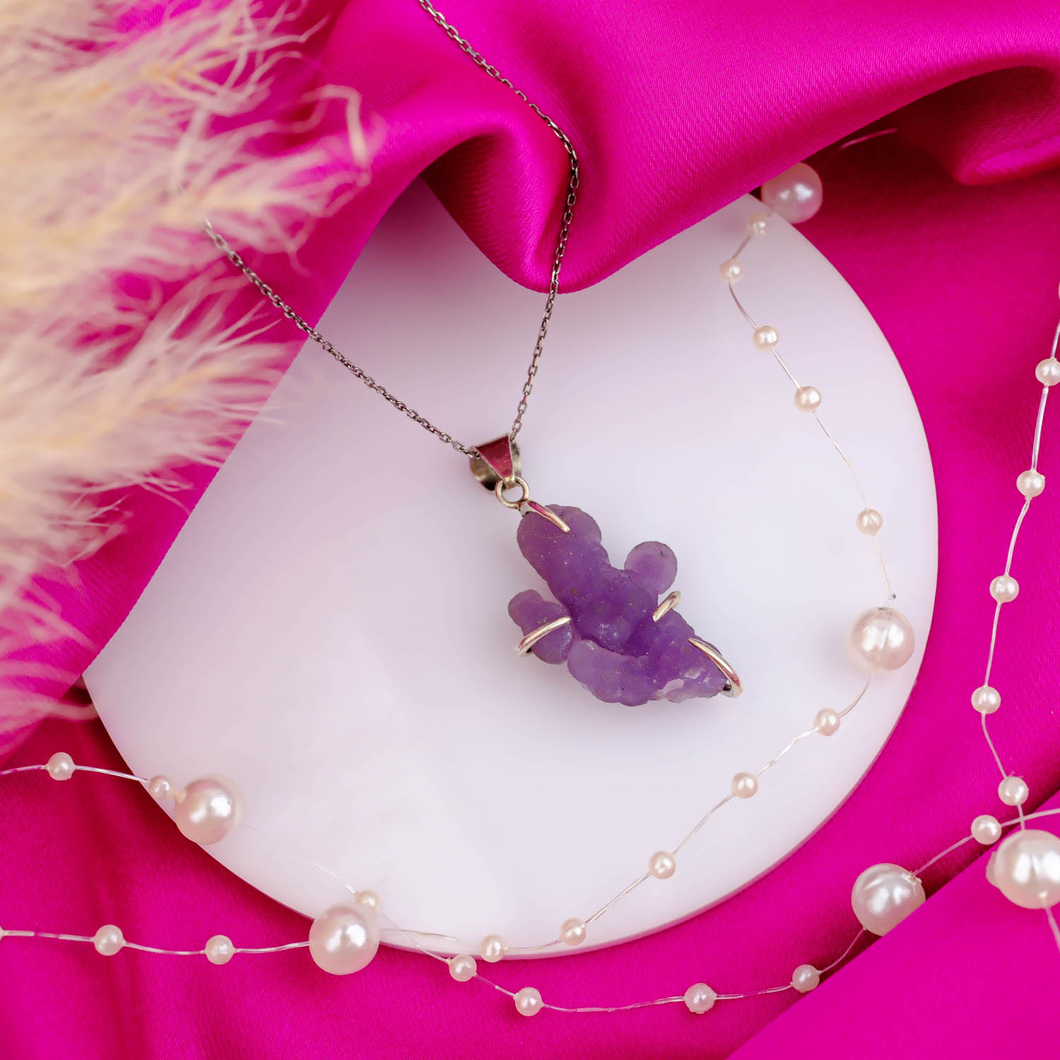 1-000.jpg Grape Agate Doğal Taş Ham Gümüş Kolye - Görsel 1