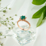 Zümrüt Doğal Taş Gümüş Rose Bayan Yüzük (1ct)