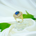 Safir Doğal Taş Gümüş Gold Bayan Yüzük (6ct)