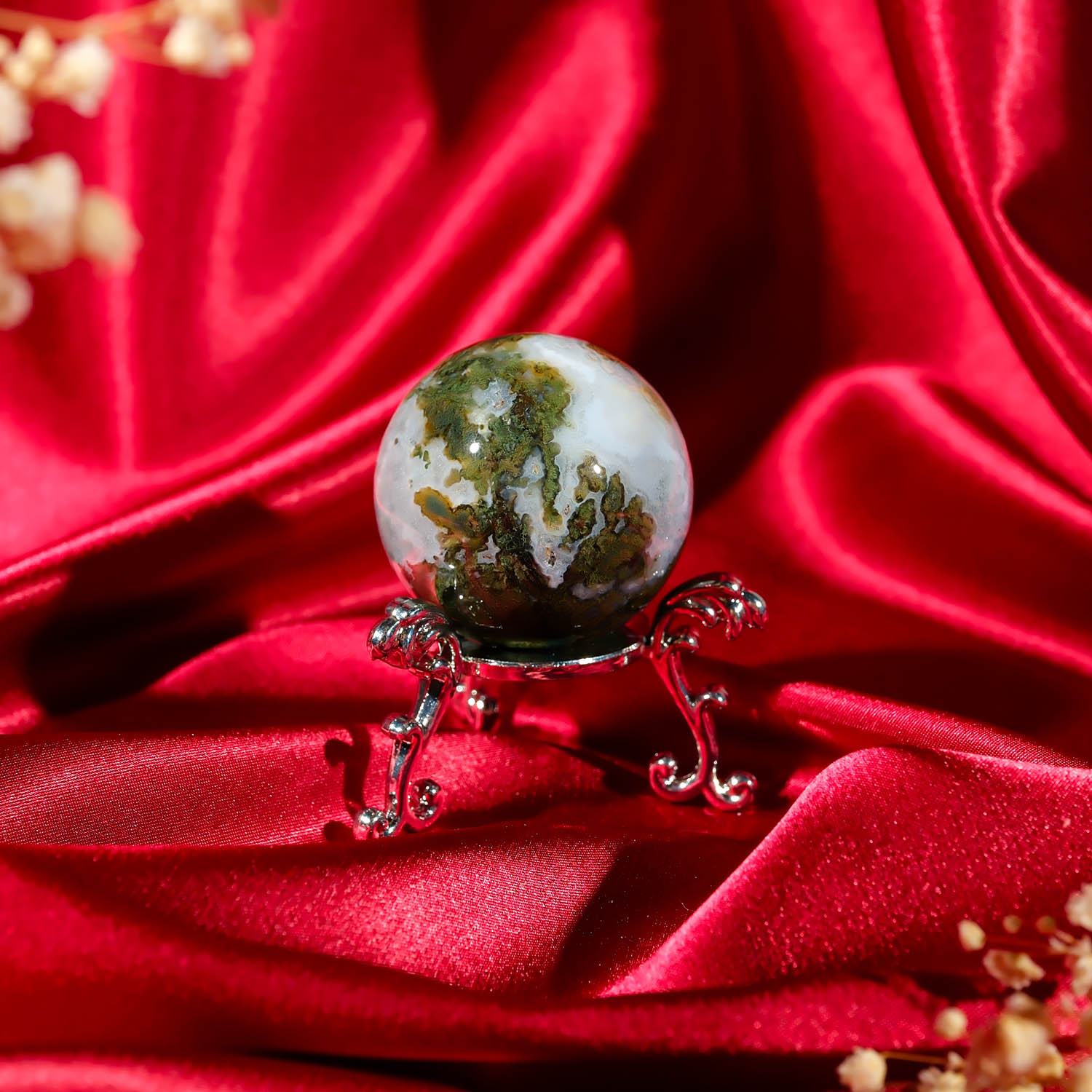13-0-1-2.jpg Moss Agate (Yosunlu Akik) Doğal Taş Küre - Görsel 1