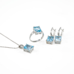 Orijinal Blue Topaz Doğal Taş Gümüş Set - Görsel 2