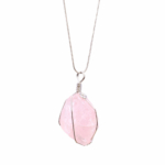 Pembe Kuvars Doğal Taş Metal Kolye