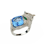 Swiss Blue Topaz Doğal Taş Jaguar (Pars) Tasarımlı Gümüş Bayan Yüzük - Görsel 2