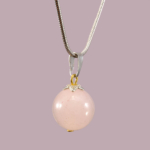 Pembe Kuvars Doğal Taş Metal Kolye (Büyük) - Görsel 2
