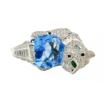 Swiss Blue Topaz Doğal Taş Jaguar (Pars) Tasarımlı Gümüş Bayan Yüzük - Görsel 3