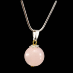 Pembe Kuvars Doğal Taş Metal Kolye (Büyük) - Görsel 3