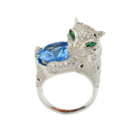 Swiss Blue Topaz Doğal Taş Jaguar (Pars) Tasarımlı Gümüş Bayan Yüzük - Görsel 4
