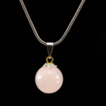 Pembe Kuvars Doğal Taş Metal Kolye (Büyük) - Görsel 4