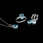 Orijinal Blue Topaz Doğal Taş Gümüş Set - Görsel 4