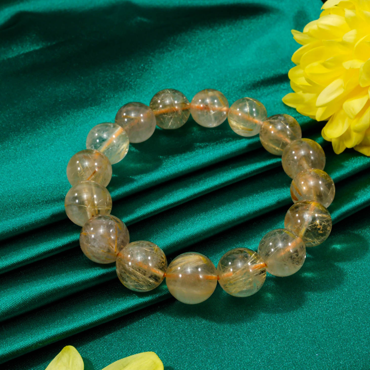 5A Kalite Altın Rutil Kuvars (Golden healer) Doğal Taş Bileklik (9-10mm)