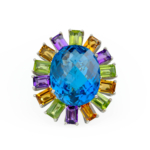 Blue Topaz Ametist-Zebercet ve Sitrin Doğal Taş Gümüş Bayan Yüzük - Görsel 3