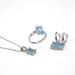 Orijinal Blue Topaz Doğal Taş Gümüş Set - Görsel 2