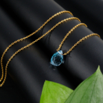 Blue Topaz Doğal Taş Drop Model Gold Gümüş Kolye