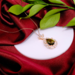 Moldavit Doğal Taş Gümüş Rose Bayan Kolye (6ct)