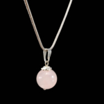 Pembe Kuvars Doğal Taş Metal Kolye (Küçük) - Görsel 4