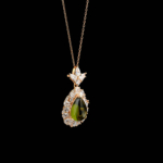 Moldavit Doğal Taş Gümüş Rose Bayan Kolye (6ct) - Görsel 5
