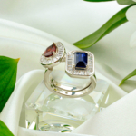 Safir Garnet (Lal) Doğal Taş Çiftli Gümüş Bayan Yüzük