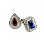 Safir Garnet (Lal) Doğal Taş Çiftli Gümüş Bayan Yüzük - Görsel 2