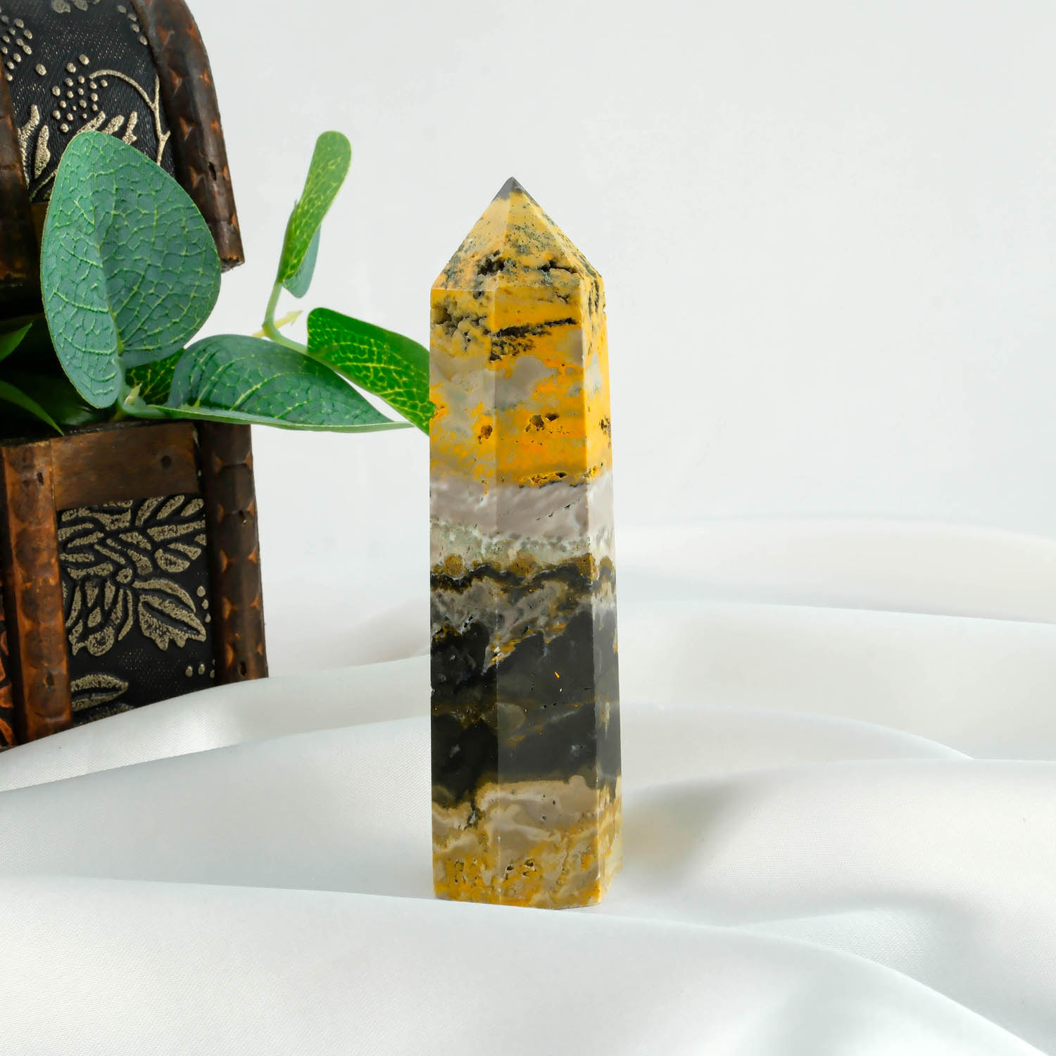 43-0.jpg Bumblebee Jasper Doğal Taş Obelisk Parça - Görsel 1