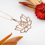 Reiki Om Sembollü Lotus Çiçeği Gümüş Rose Bayan Kolye