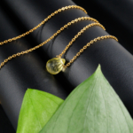 Limon Kuvars Doğal Taş Drop Model Gold Gümüş Kolye