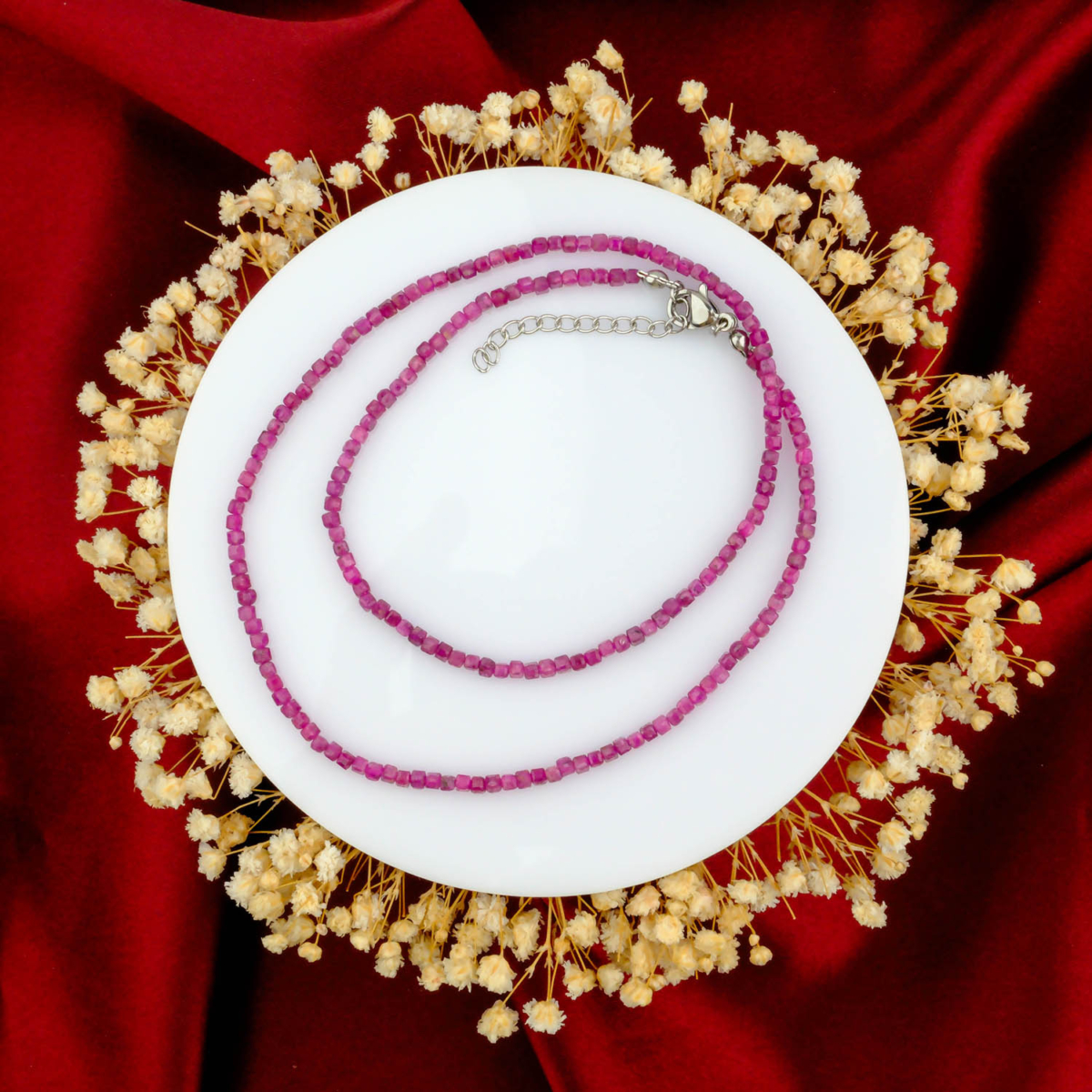 Yakut Doğal Taş Küp Model Kolye (2-3mm)