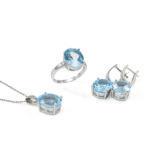 Orijinal Blue Topaz Doğal Taş Gümüş Set - Görsel 2