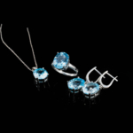 Orijinal Blue Topaz Doğal Taş Gümüş Set - Görsel 4