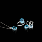 Orijinal Blue Topaz Doğal Taş Gümüş Set - Görsel 5