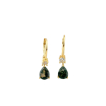 Moss Agate (Akik) Doğal Taş Gümüş Gold Bayan Küpe - Görsel 2