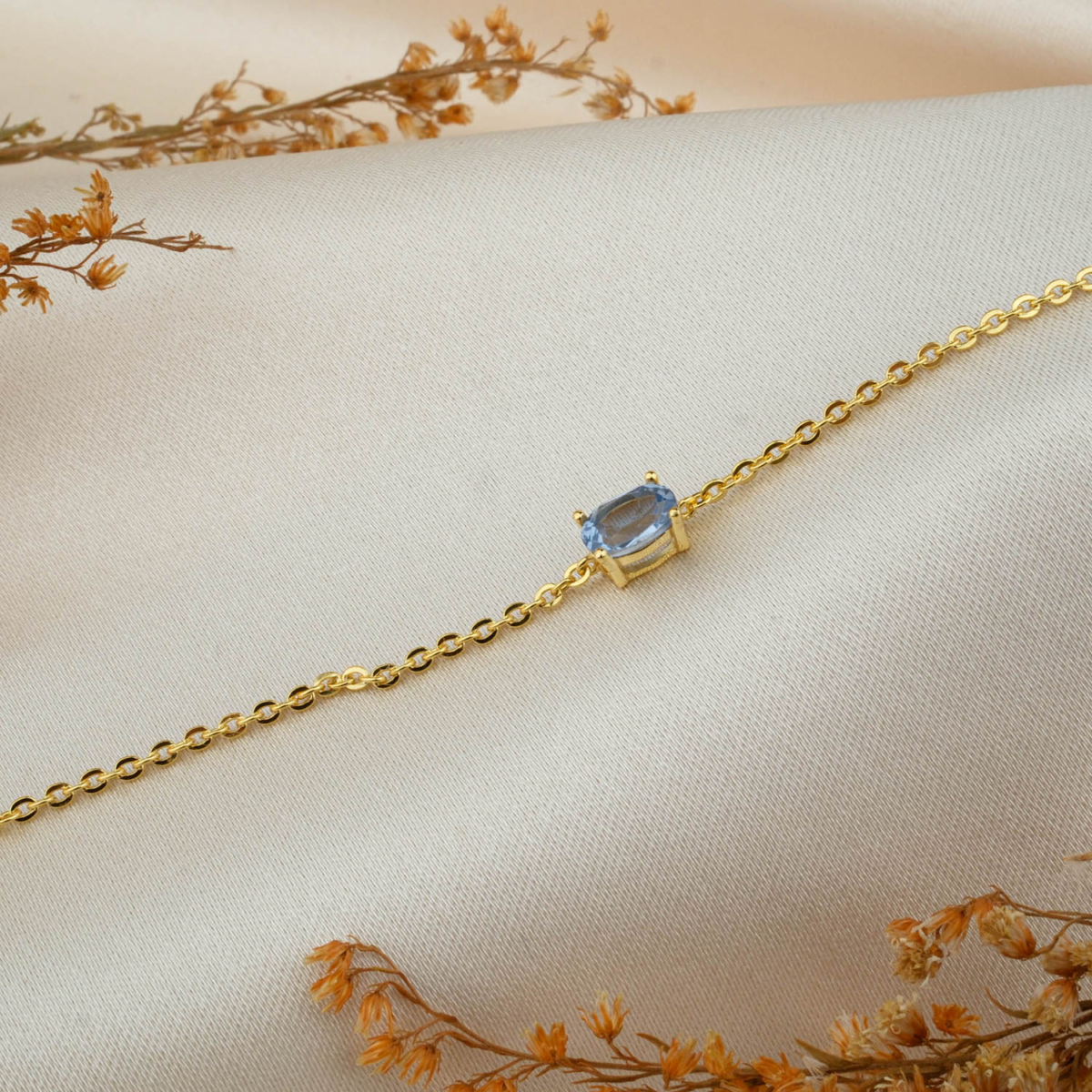 Blue Topaz Doğal Taş Gümüş Gold Bileklik