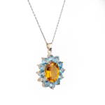 Sitrin Blue Topaz Doğal Taş Gümüş Bayan Kolye - Görsel 3
