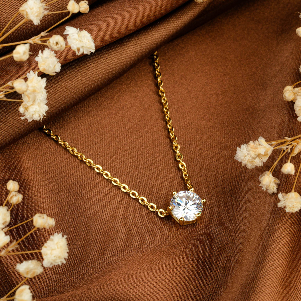 Orijinal Swarovski Taşlı Gümüş Gold Kolye