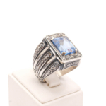 Orijinal Natural Blue Topaz Doğal Taş Gümüş Erkek Yüzük (12ct) - Görsel 2