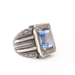 Orijinal Natural Blue Topaz Doğal Taş Gümüş Erkek Yüzük (12ct) - Görsel 3