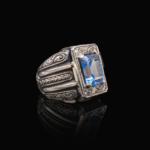 Orijinal Natural Blue Topaz Doğal Taş Gümüş Erkek Yüzük (12ct) - Görsel 5