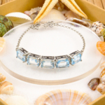 Blue Topaz Doğal Taş Gümüş Bileklik